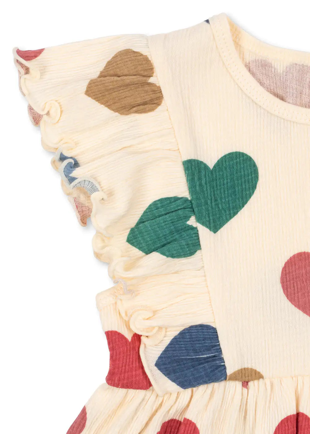 Konges Sloejd Chleo Dress GOTS bon coeur coloré Detailansicht Rüschen von der Taille bis zur Schulter