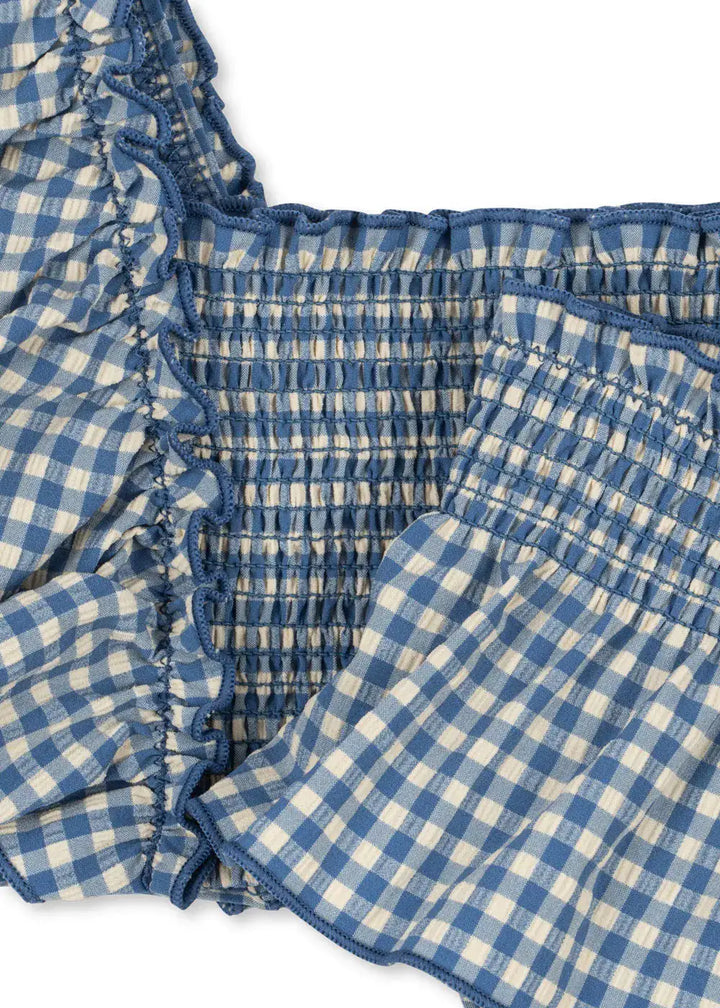 Fresia Bikini Detailansicht kariertes Muster auf Seersucker Material, breiter Gummibund