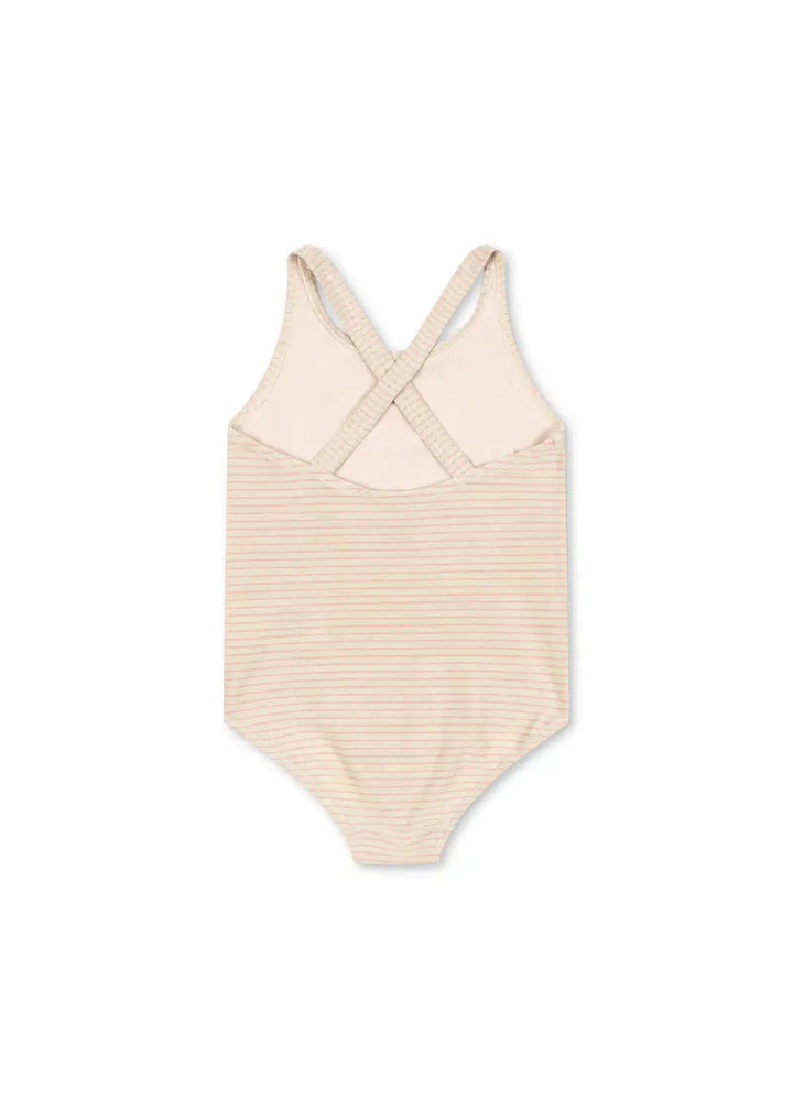 Konges Sloejd Jade Swimsuit rose stripe  Produktbild, Ansicht von hinten, Blick auf überkreuzte Träger am Rücken 