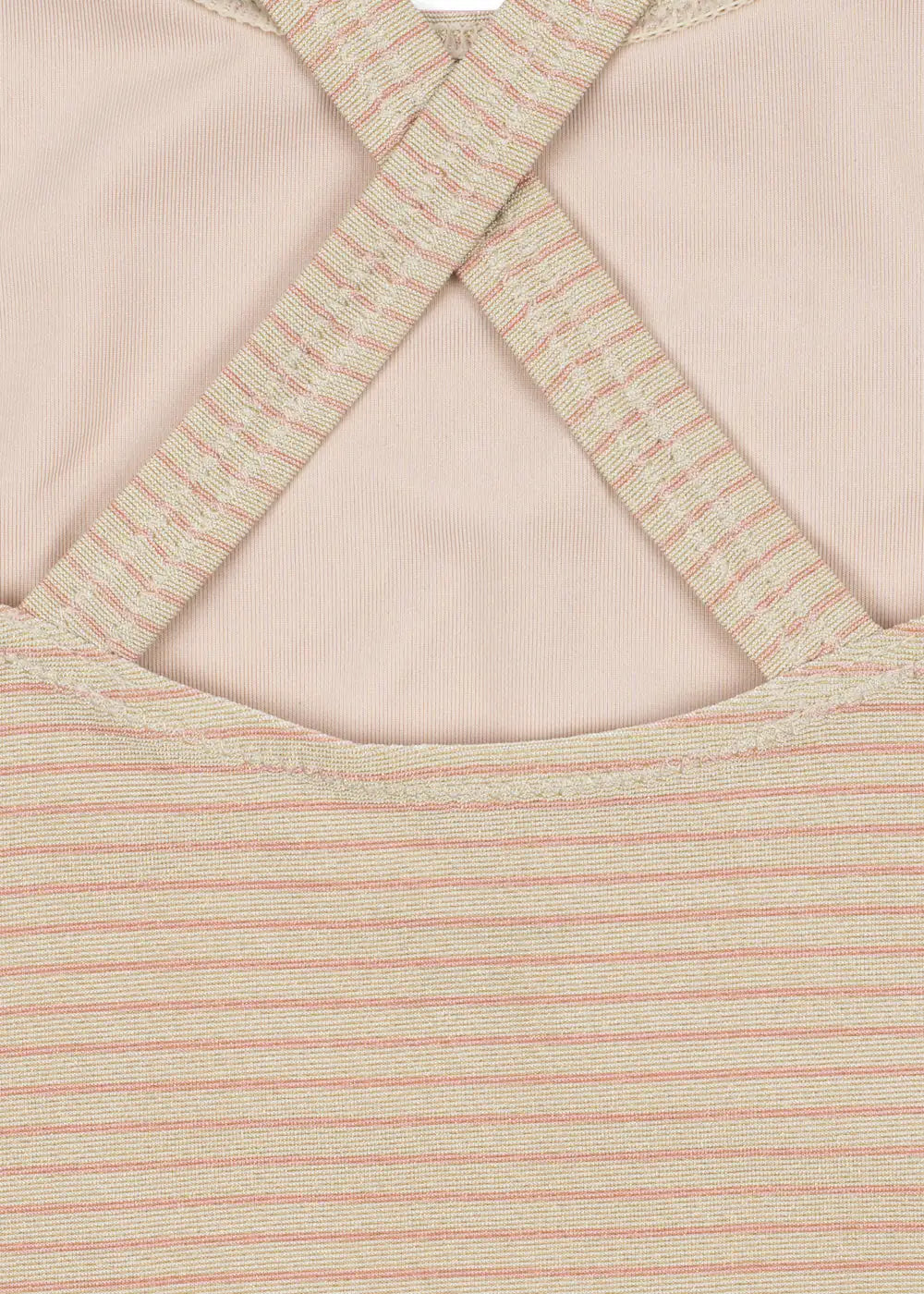 Konges Sloejd Jade Swimsuit rose stripe  Detailansicht überkreuzte Träger und Streifenmuster 