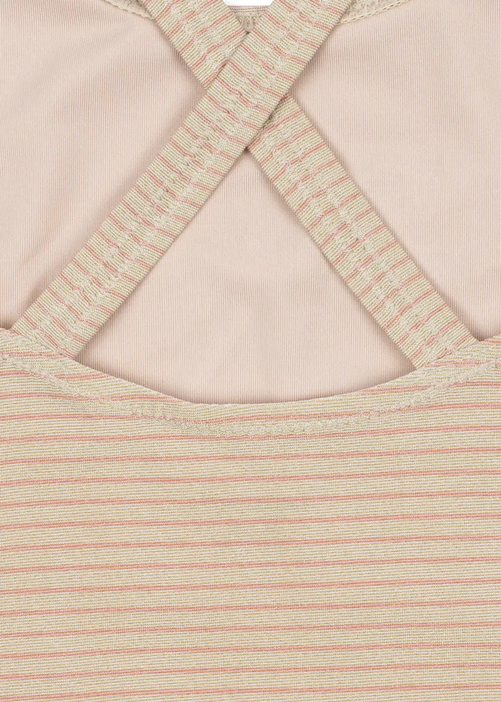 Konges Sloejd Jade Swimsuit rose stripe  Detailansicht überkreuzte Träger und Streifenmuster 