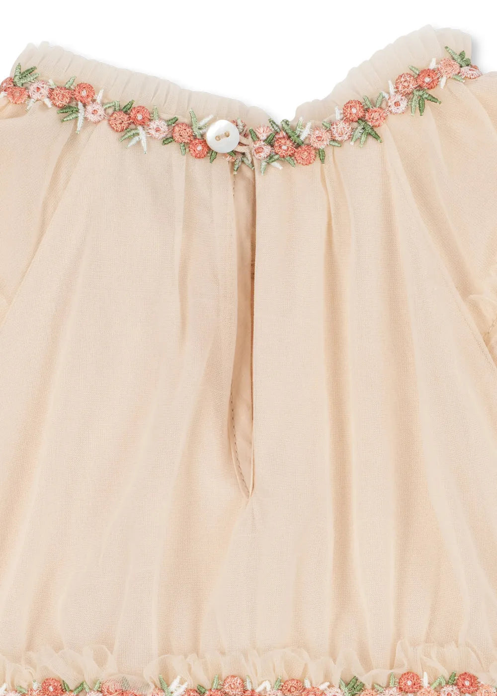 Konges Sloejd Joelle Dress buttercream Detailansicht Knopfverschluss Perlmuttknopf im Nacken