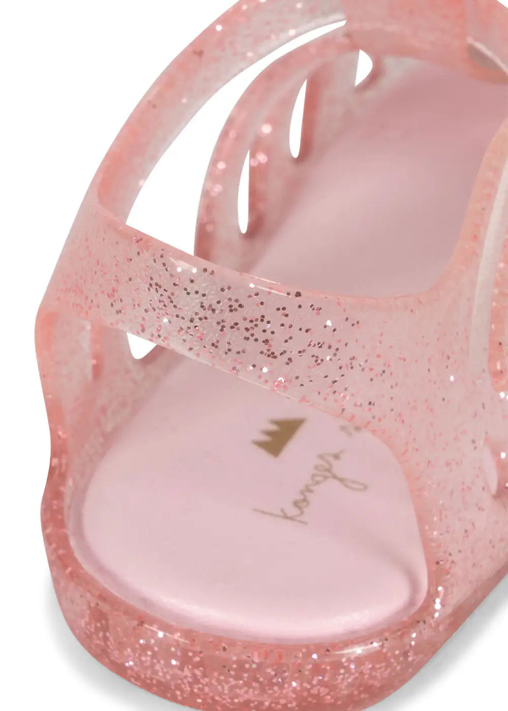 Konges Sloejd Lilo Sandal cherry Detailansicht gepolstertes Fußbett und glitzerndes PVC