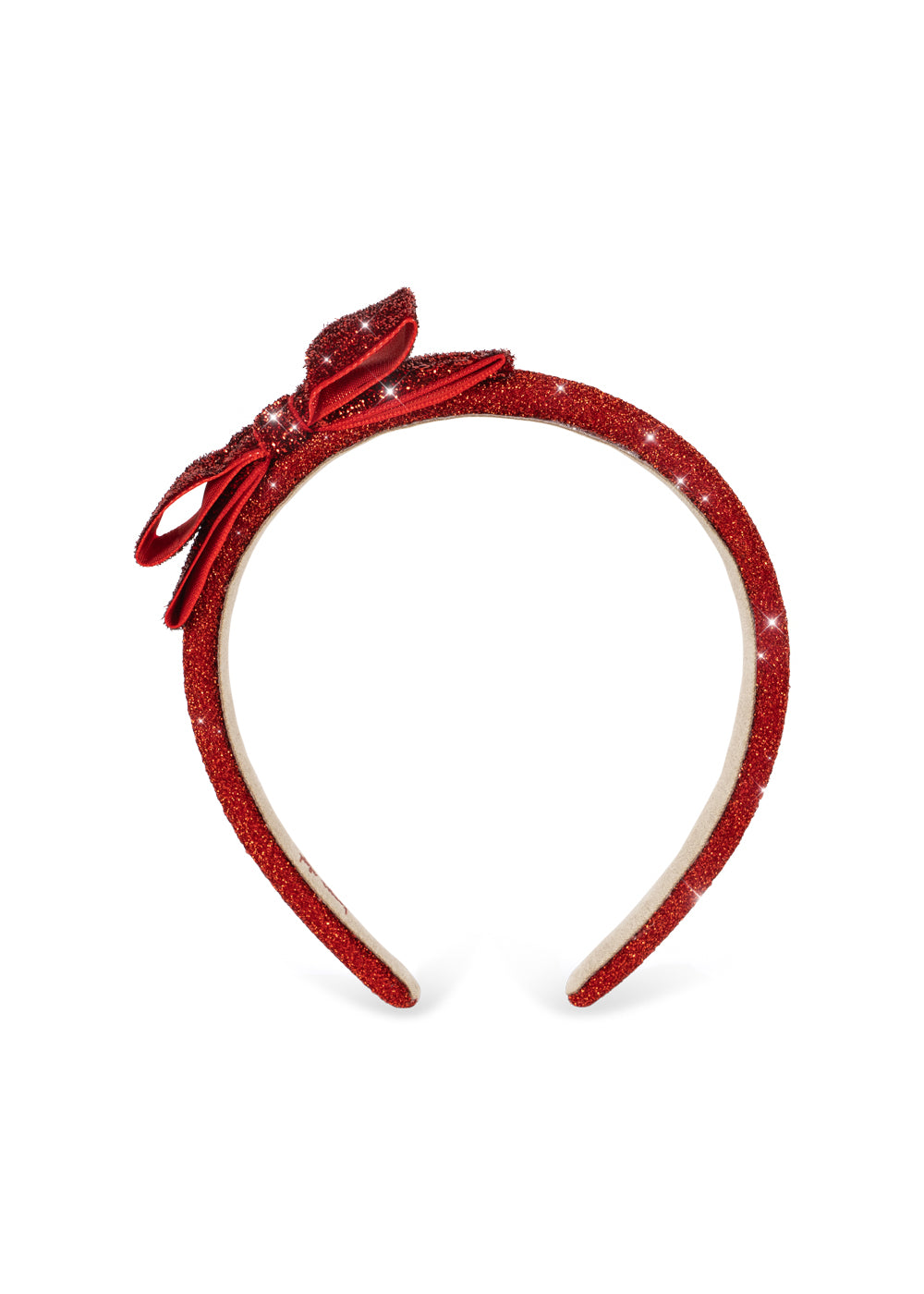 Konges Sloejd Velvet Bow Hairbrace red glitter Produktbild, Ansicht von vorne. 