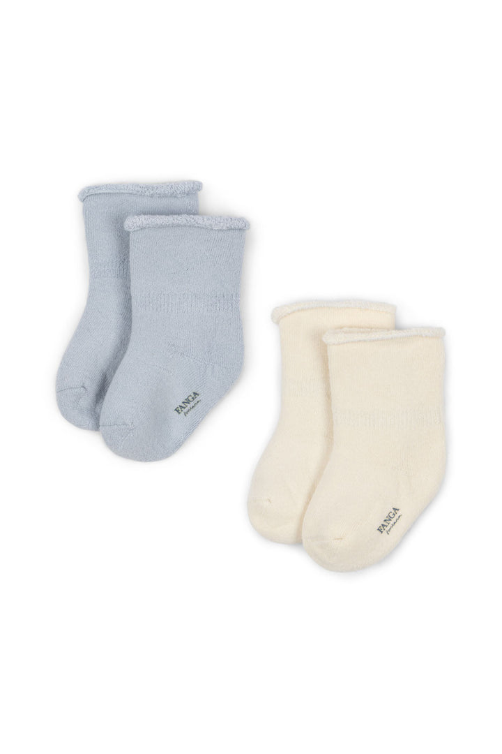 Frotteesocken für Baby Jungen aus Baumwolle im 2er Pack in hellblau und creme