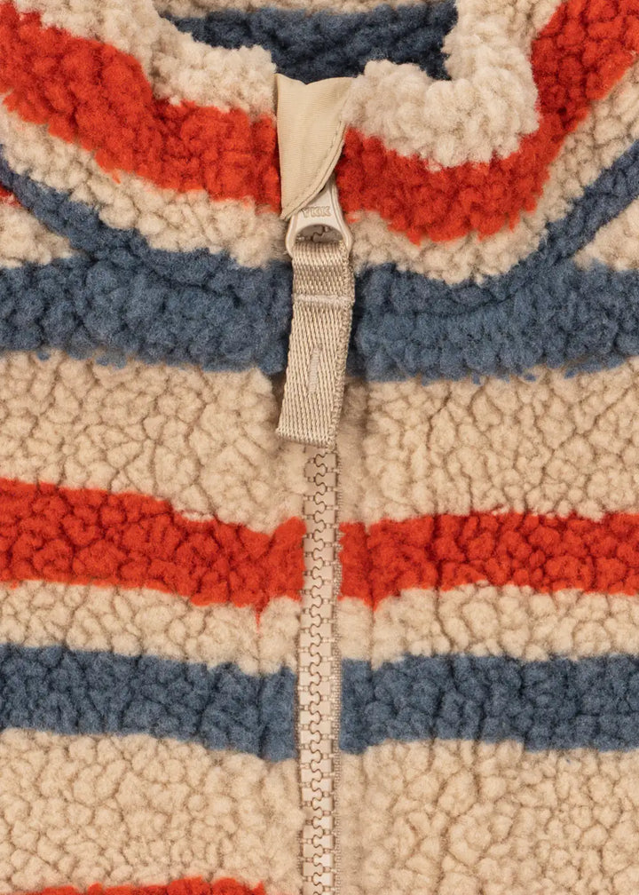 Konges Slojd Jody Embroidery Teddy Jacket GRS tangerine stripe Detailansicht Reißverschluss und Stehkragen. 