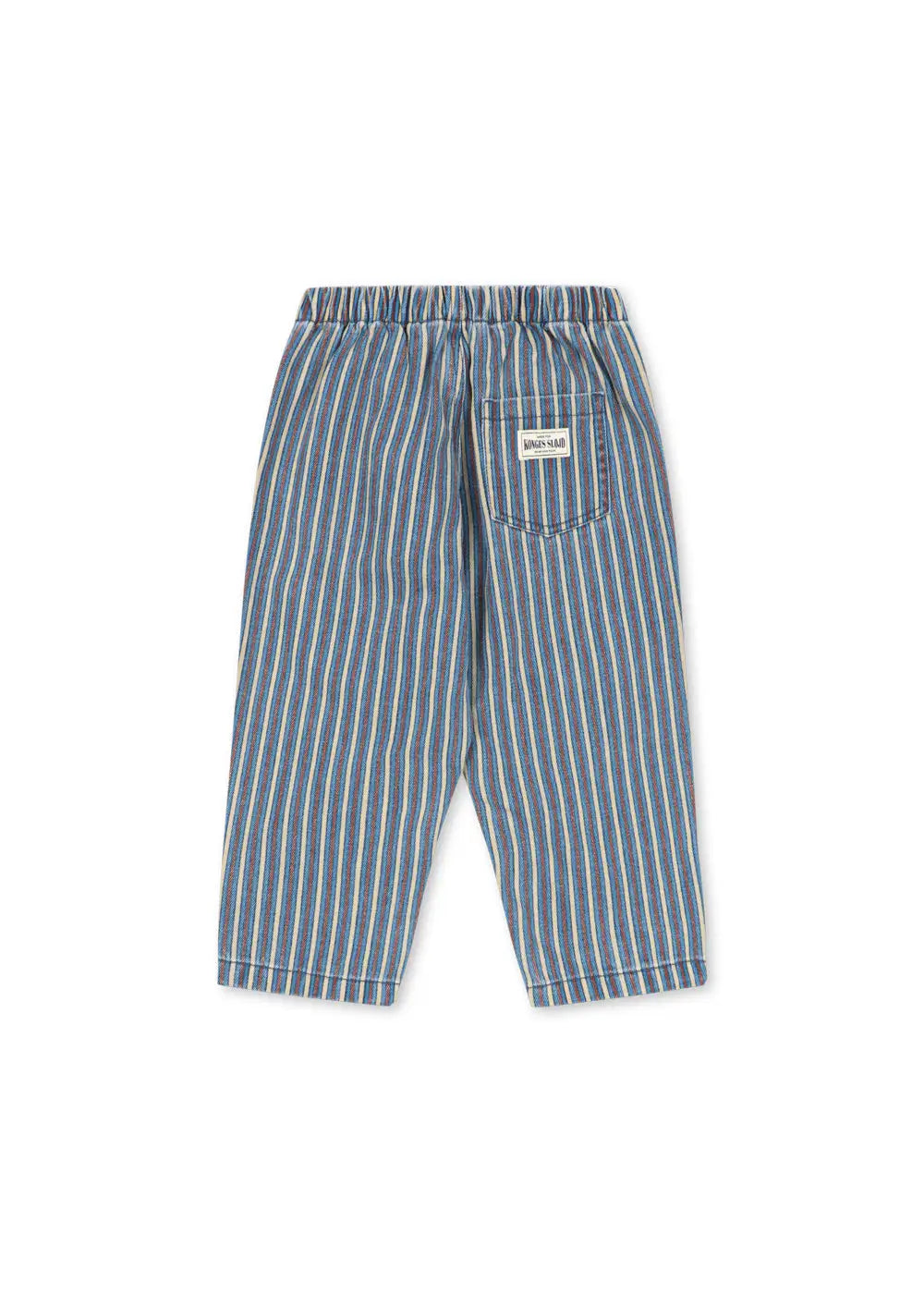 Konges Slojd Magot Pants GOTS tricolore bleu Produktbild, Ansicht der Rückseite mit Gesäßtasche und aufgenähtem Konges Sløjd Label. 