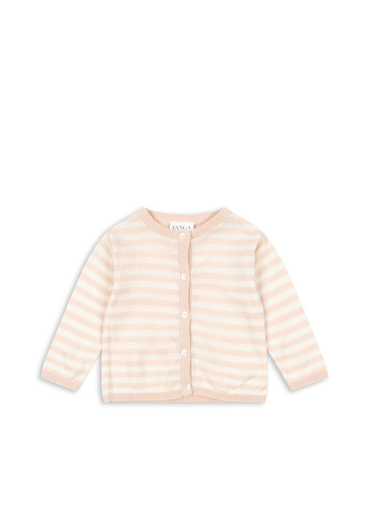 Strickjacke Cardigan für Baby Mädchen aus Bio Baumwolle rosa weiß gestreift