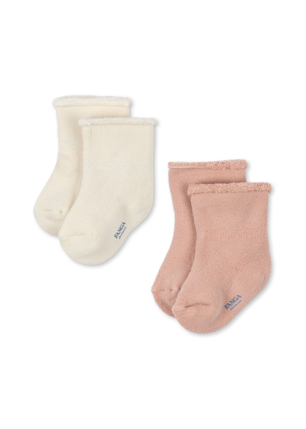Frotteesocken für Baby Mädchen aus Baumwolle im 2er Pack rosa und creme