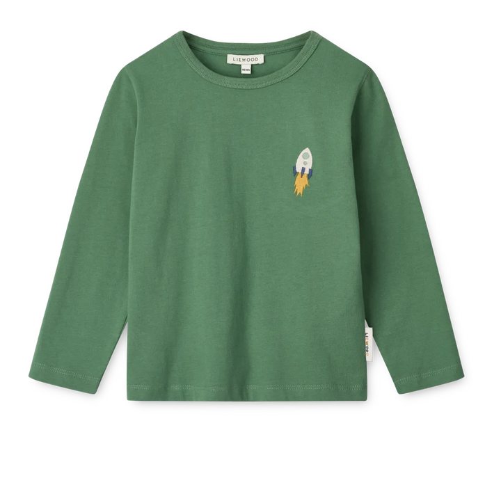 Liewood Apia Rakete Stickerei grün Aufdruck love my planet