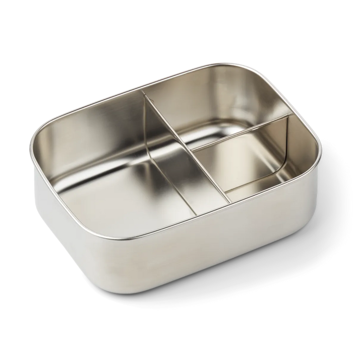 Liewood Arthur Printed Lunchbox wild child rosey Poduktbild, Ansicht Edelstahl Brotdose mit drei Fächern ohne Deckel. 