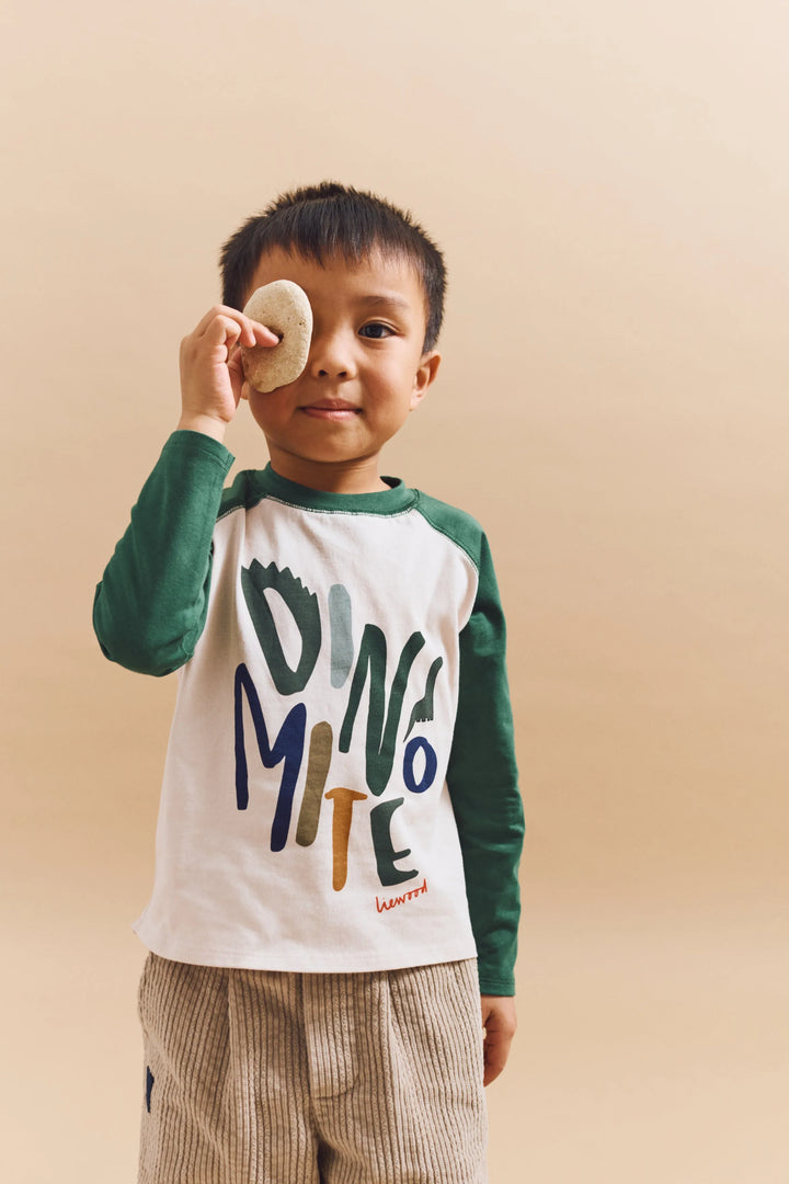 Liewood Langarmshirt Dino grün beige Buchstaben Baumwolle 