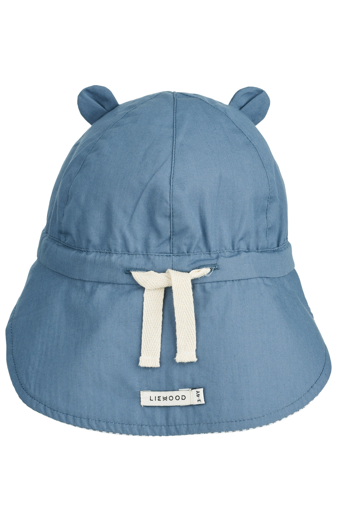 Liewood Gorm Reversible Seersucker Sun Hat With Ears blue wave/creme de la creme umgedreht auf die blaue Seite, Ansicht von hinten