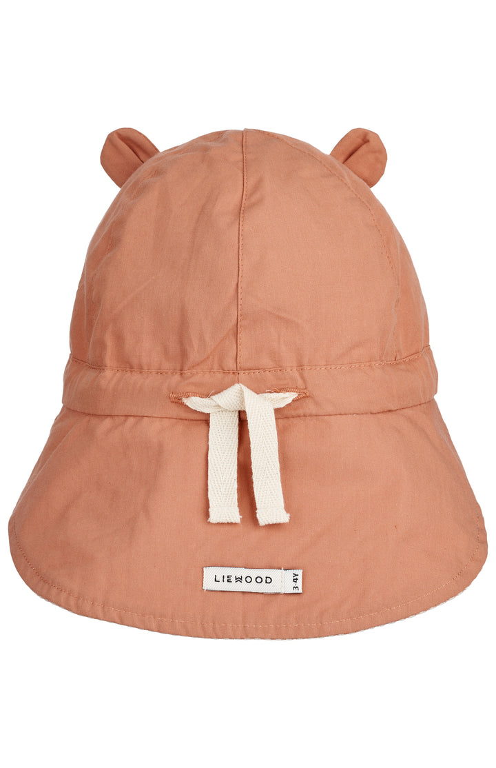 Liewood Gorm Reversible Seersucker Sun Hat With Ears stripe tuscany rose/sandy gewendet auf die rosefarbene Seite, Ansicht von hinten 