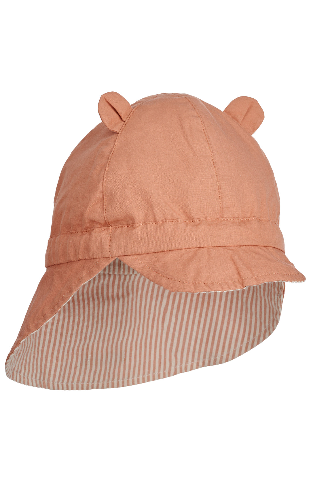 Liewood Gorm Reversible Seersucker Sun Hat With Ears stripe tuscany rose/sandy gedreht auf die rosefarbene Seite, Ansicht von vorne
