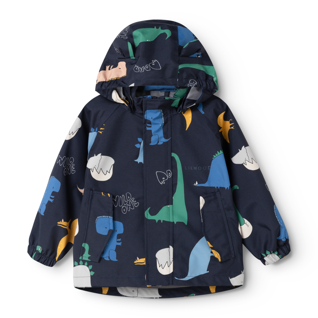 Liewood Manu Rainwear Set dino roar classic navy Ansicht nur der Jacke von vorne. 