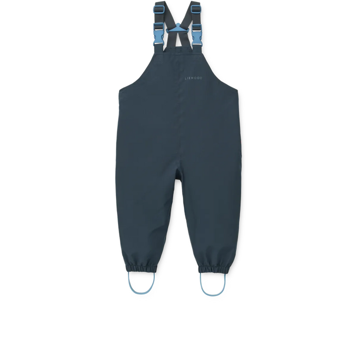 Liewood Manu Rainwear Set sailing classic navy Ansicht dunkelblaue Latzhose von vorne