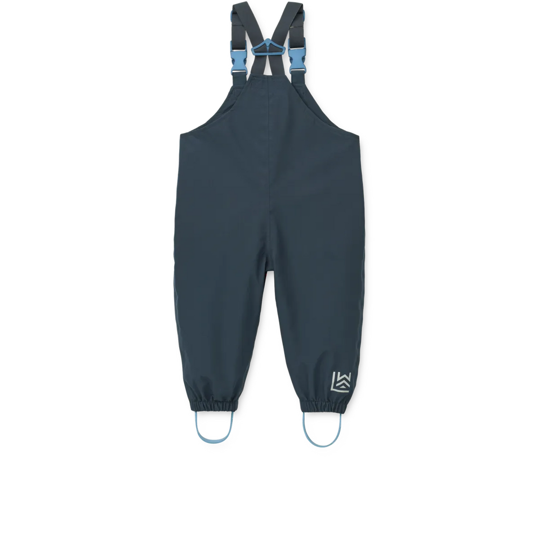 Liewood Manu Rainwear Set sailing classic navy Ansicht dunkelblaue Latzhose von hinten
