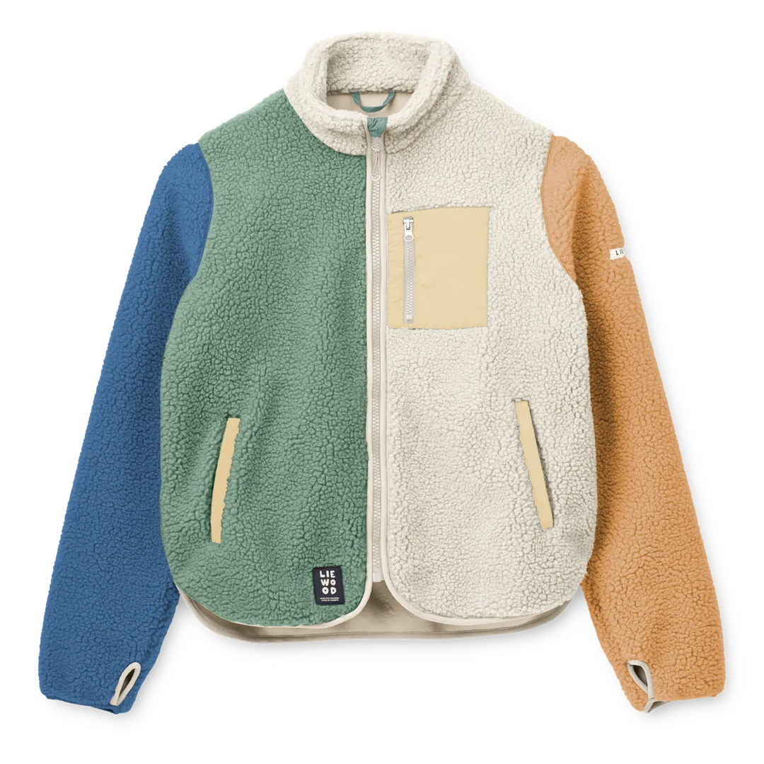 Fleecejacke für Damen aus recyceltem Polyester in Teddyfell-Optik in bunten Pastellfarben mit Reißverschluss und Eingrifftaschen