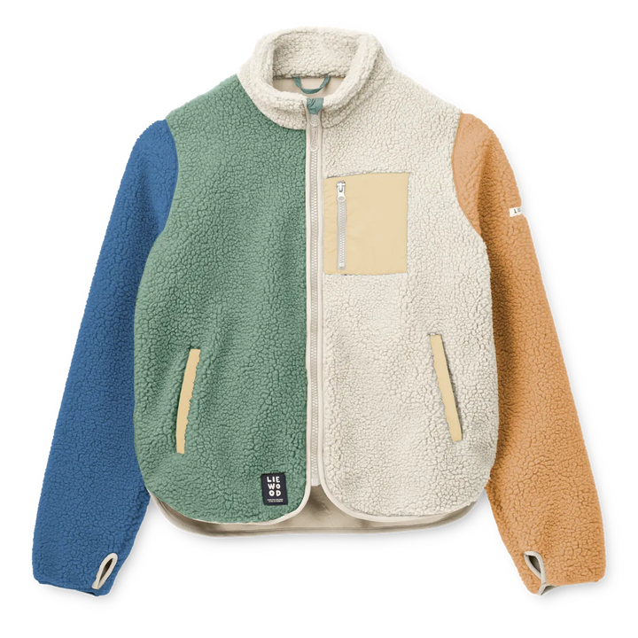 Fleecejacke für Damen aus recyceltem Polyester in Teddyfell-Optik in bunten Pastellfarben mit Reißverschluss und Eingrifftaschen