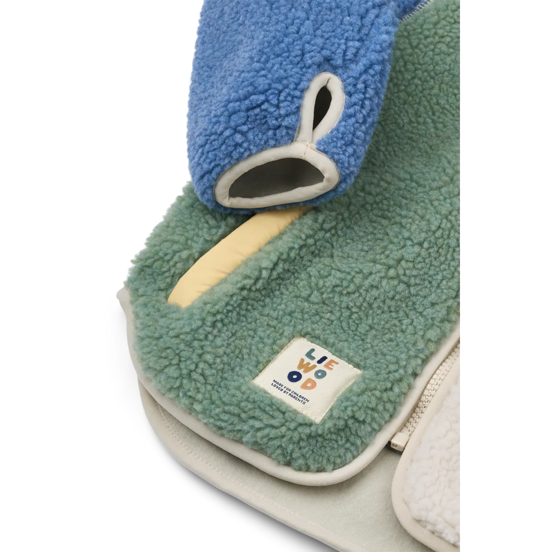 Liewood Nolan Fleecejacke peppermint multi mix Detailansicht unterer Saum und rechter Ärmel