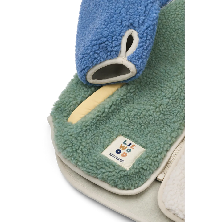 Liewood Nolan Fleecejacke peppermint multi mix Detailansicht unterer Saum und rechter Ärmel