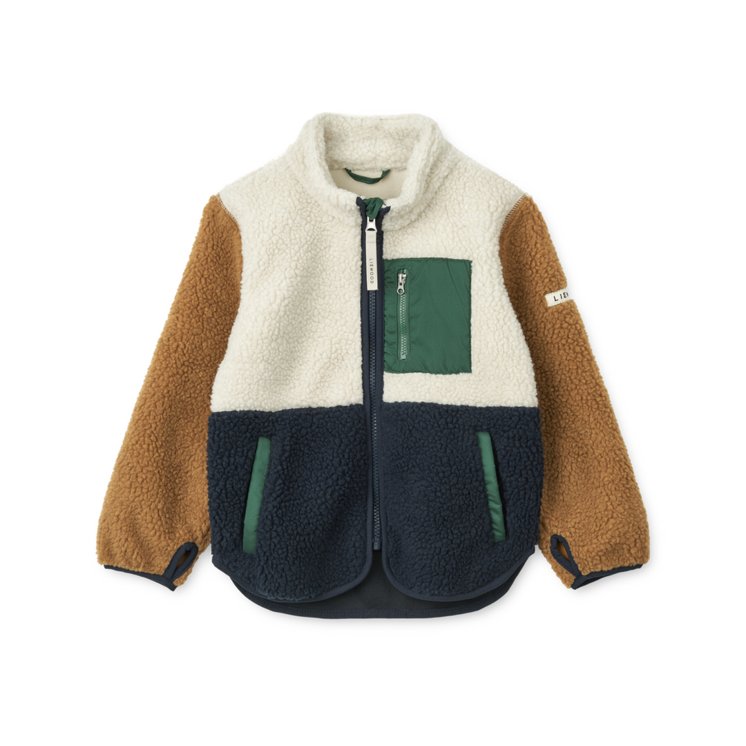 Teddy Jacke blau grün weiß braun Polyester