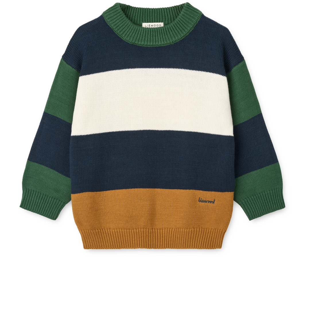 Strick Pullover Blockstreifen grün blau