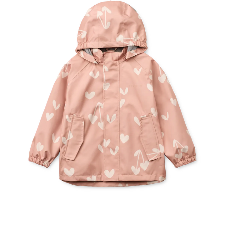 Liewood Pedia Rainwear Set sweethearts pale tuscany Ansicht Jacke von vorne mit Pattentaschen, verdecktem Reißverschluss und abnehmbarer Kapuze