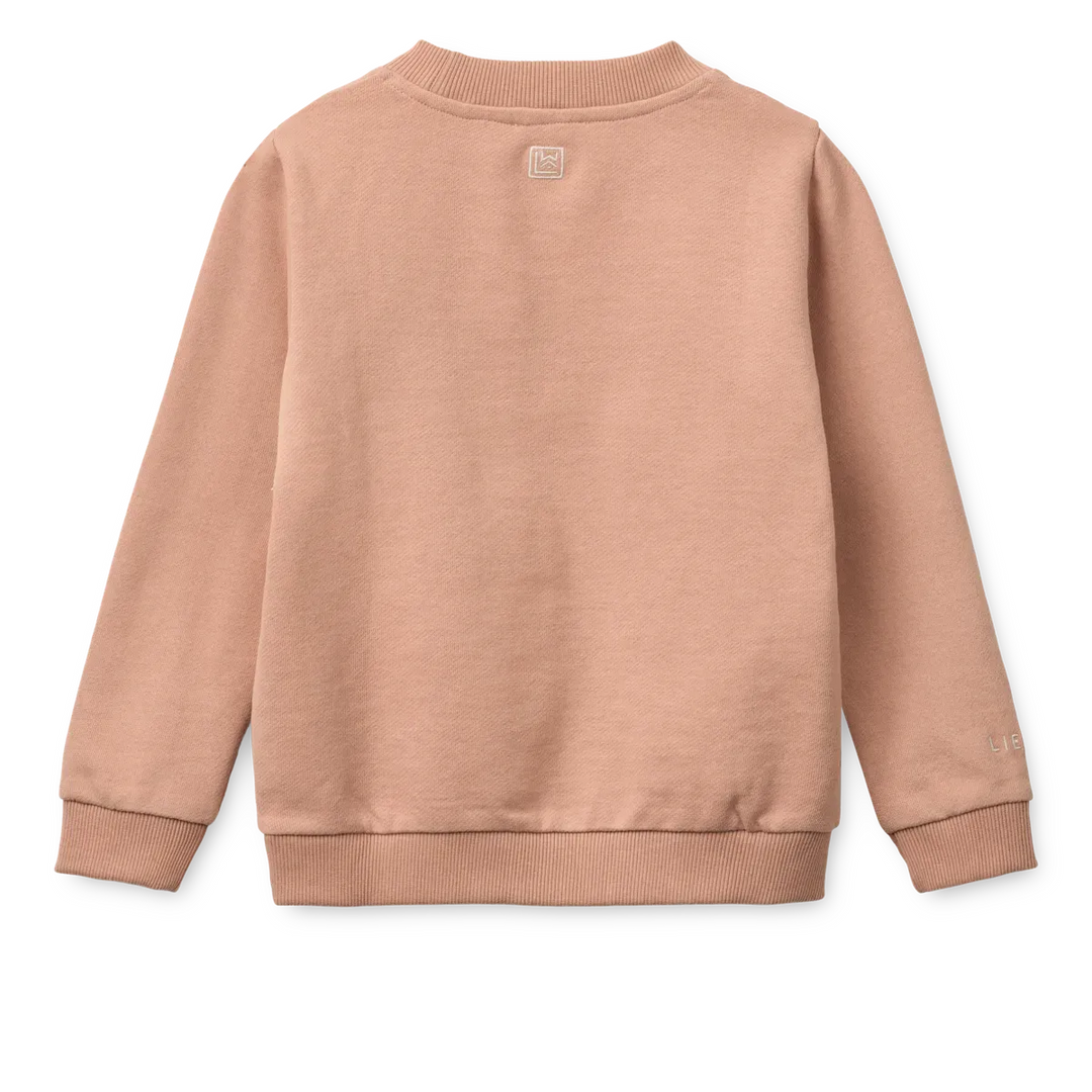 Liewood Thors Placement Sweatshirt sweethearts pale tuscany Ansicht von hinten, schlicht rosefarben mit kleinem Logo Stitch im Nacken