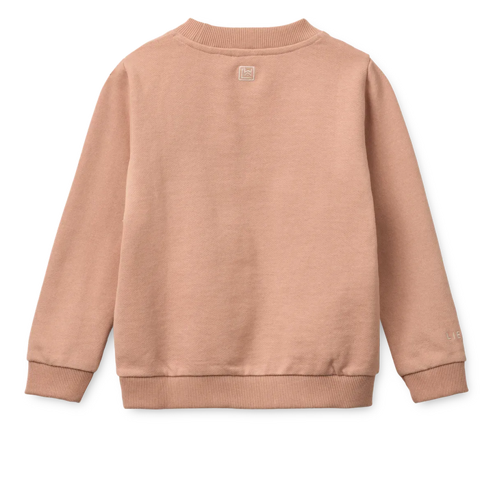 Liewood Thors Placement Sweatshirt sweethearts pale tuscany Ansicht von hinten, schlicht rosefarben mit kleinem Logo Stitch im Nacken
