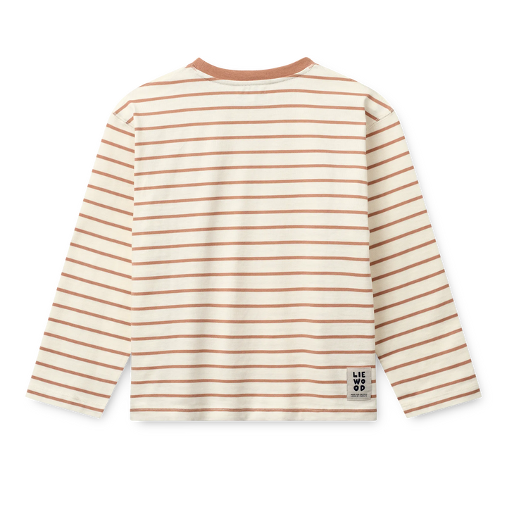 Liewood Tyler Stripe LS t-shirt heart tuscany rose / creme de la creme Ansicht von hinten mit Blick auf das aufgenähte Label von Liewood am unteren rechten Saum