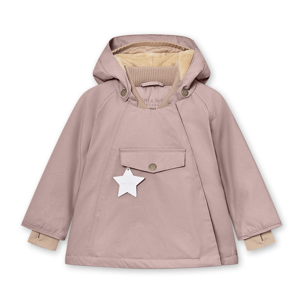 gefütterte Winterjacke für Mädchen in rosa aus recyceltem Nylon mit Kapuze und Reißverschluss
