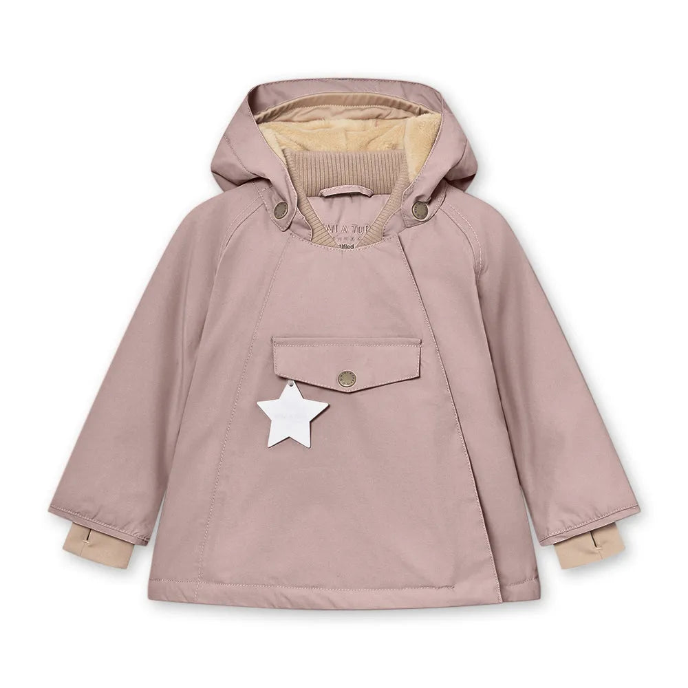 gefütterte Winterjacke für Mädchen in rosa aus recyceltem Nylon mit Kapuze und Reißverschluss