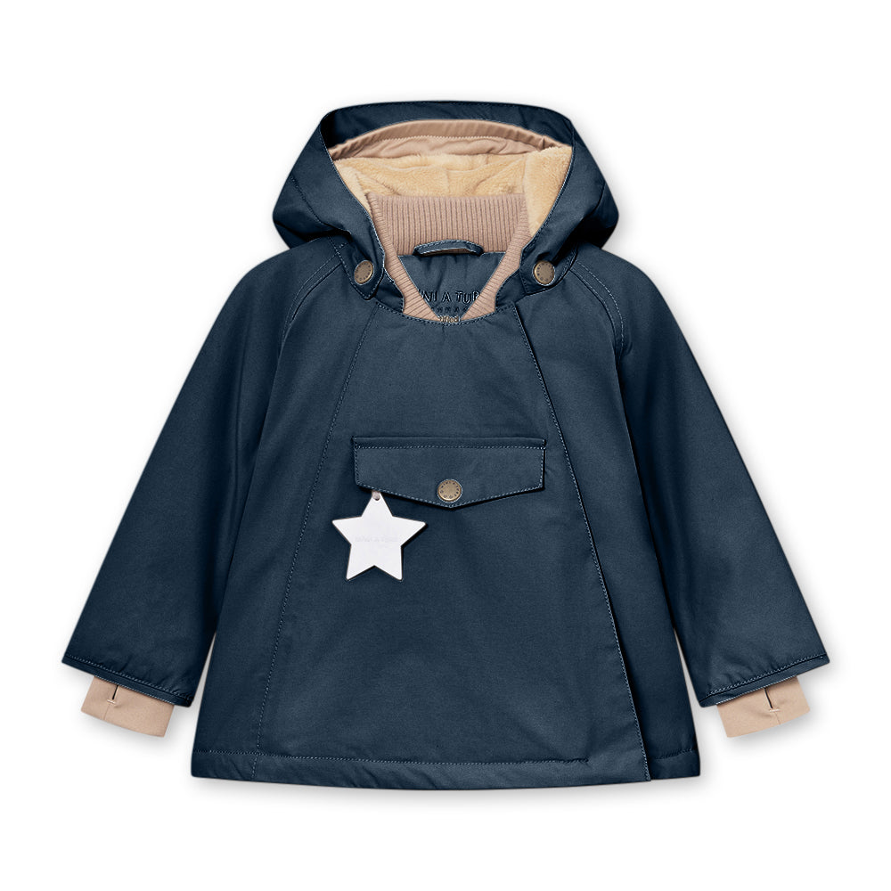 Winterjacke für Kinder aus Nylon, gefüttert, Fleece, dunkelblau, mit Kapuze
