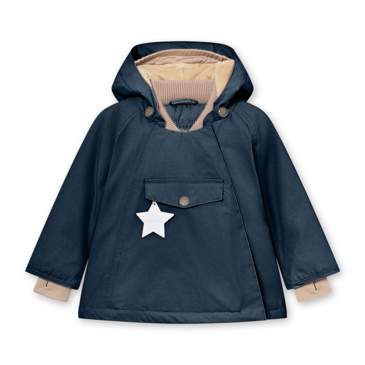 Winterjacke für Kinder aus Nylon, gefüttert, Fleece, dunkelblau, mit Kapuze