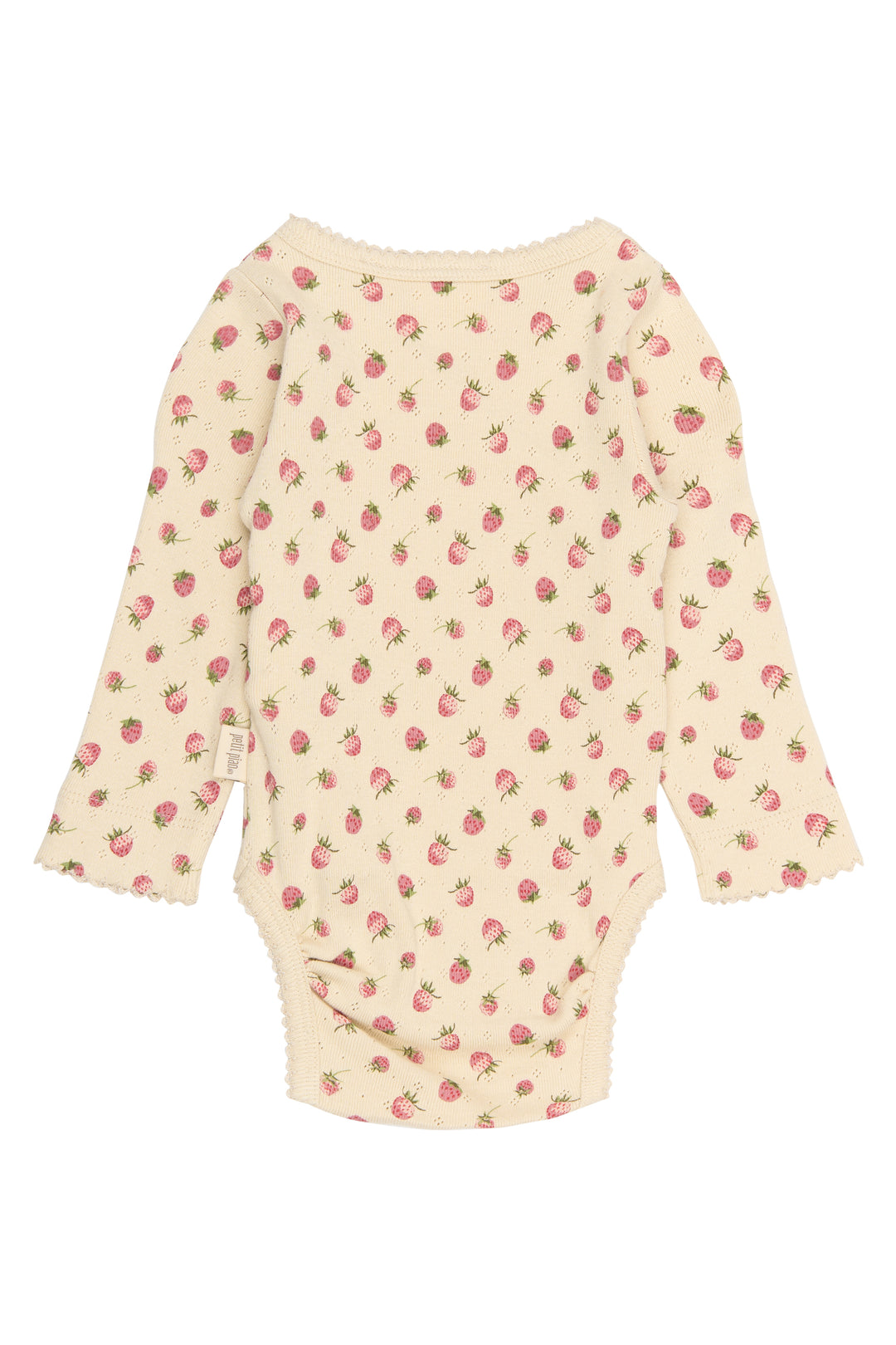 Petit Piao PPDea LS Body Fold NB Fog Strawberry Produktbild, Anischt der Rückseite, Blick auf Allover-Erdbeer-Print