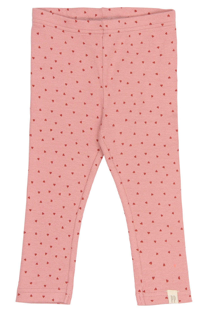 rosafarbene Leggings für Mädchen aus Baumwoll-Modal-Gemisch mit Herz-Allover-Print in dunkelrosa und skinny leg