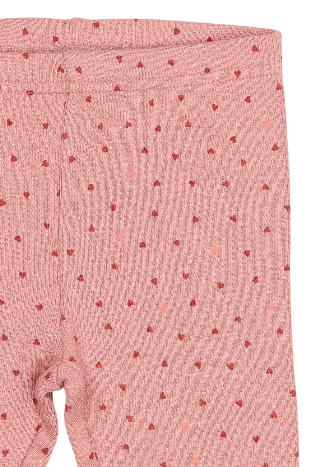 Petit Piao PPSonja Leggings Dusty Rose Heart AOP Detailansicht gerippte Jersey-Qualität und Herz-Allover-Print