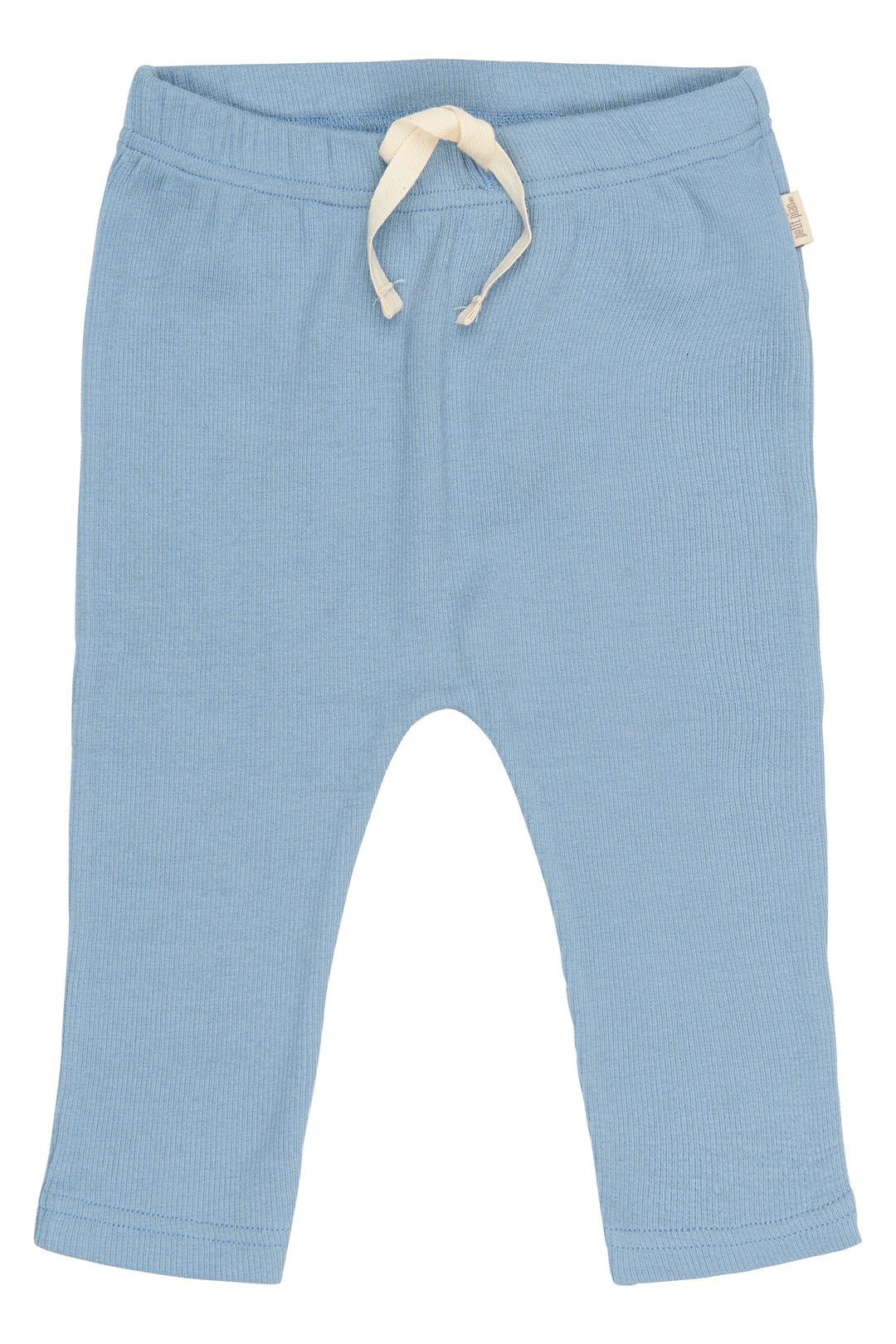 hellblaue Hose für Babys aus Baumwoll-Modal-Mischung in gerippter Jersey-Qualität mit geradem Bein, Gummibund  und Kordelzug