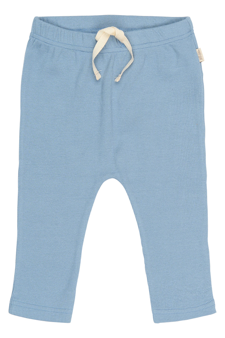 hellblaue Hose für Babys aus Baumwoll-Modal-Mischung in gerippter Jersey-Qualität mit geradem Bein, Gummibund  und Kordelzug