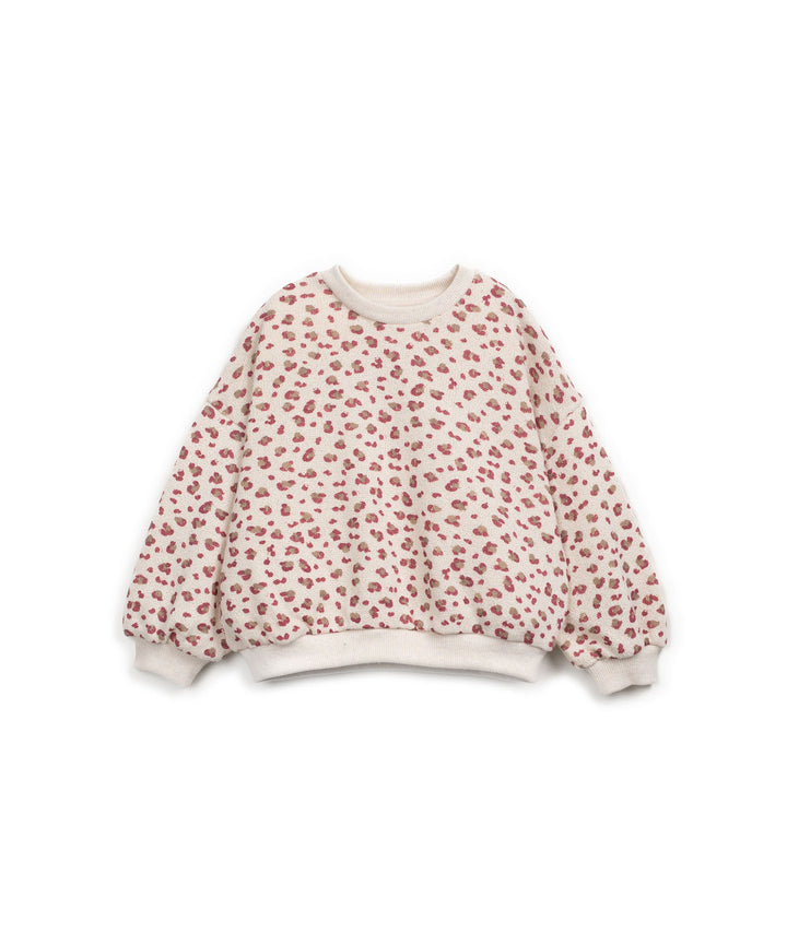 beigefarbenes Sweatshirt aus Baumwolle mit Leo-Print für Mädchen