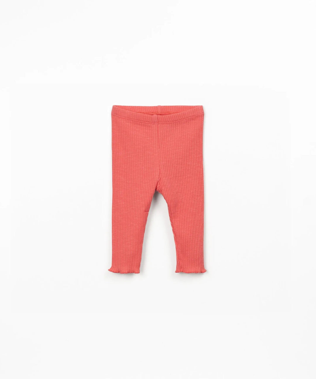 leuchtend korallenfarbene Leggings für Babys und Mädchen in gerippter Jersey-Struktur, mit Gummibund und gewelltem Saum am Fuß, Ansicht von vorne