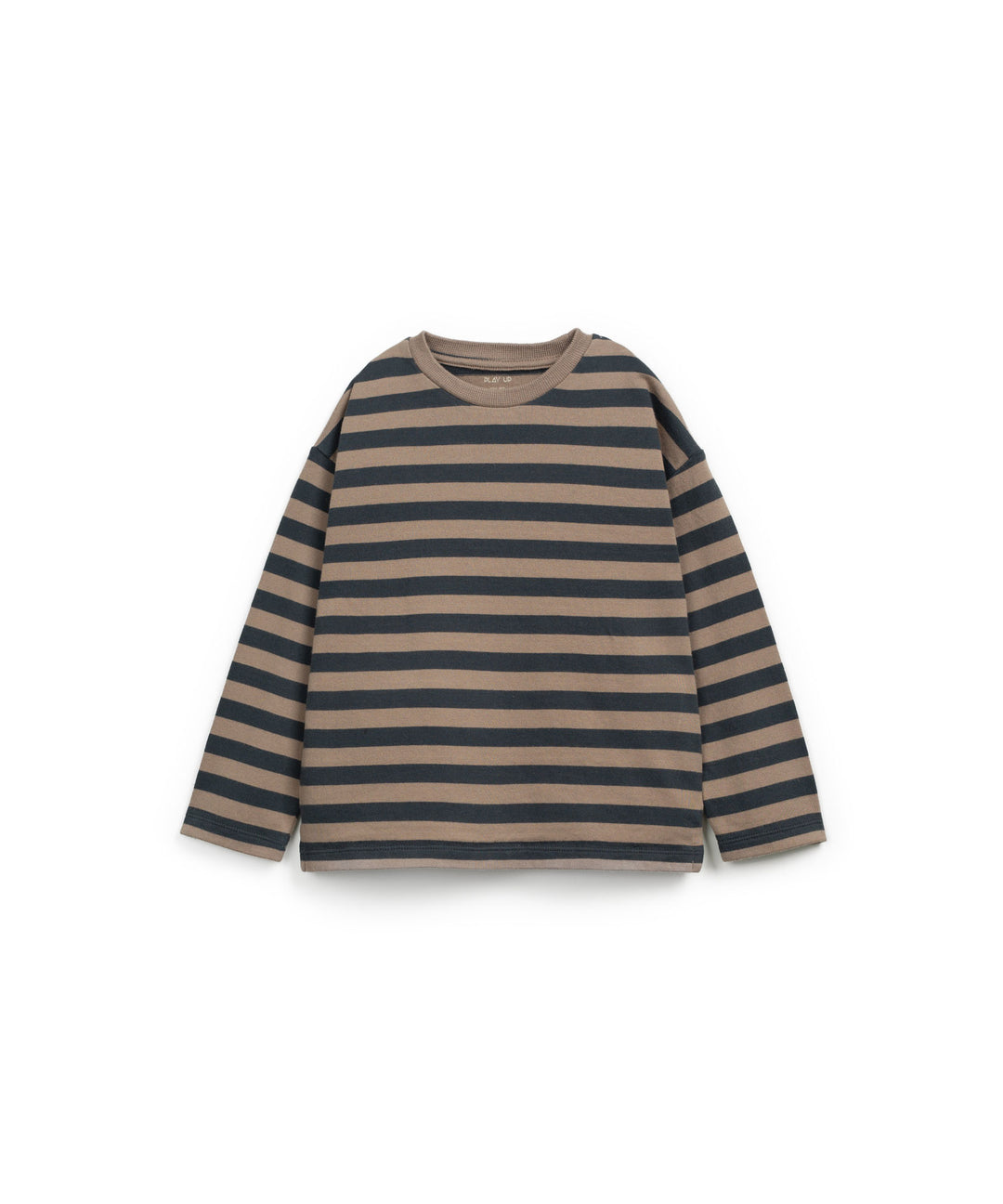 hellbraun dunkelblau gestreiftes Langarmshirt für Jungen aus Bio-Baumwolle
