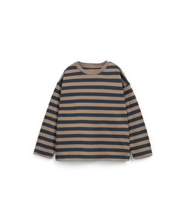 hellbraun dunkelblau gestreiftes Langarmshirt für Jungen aus Bio-Baumwolle