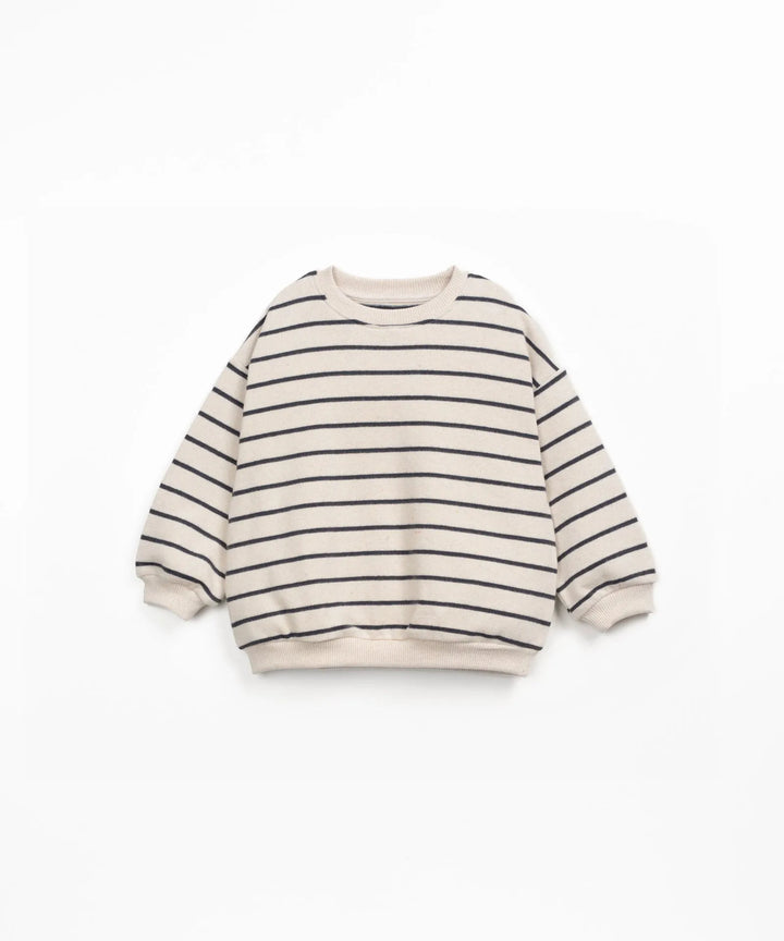 Sweatshirt für Jungen aus Baumwolle nachhaltig cremefarben dunkelblaue Streifen