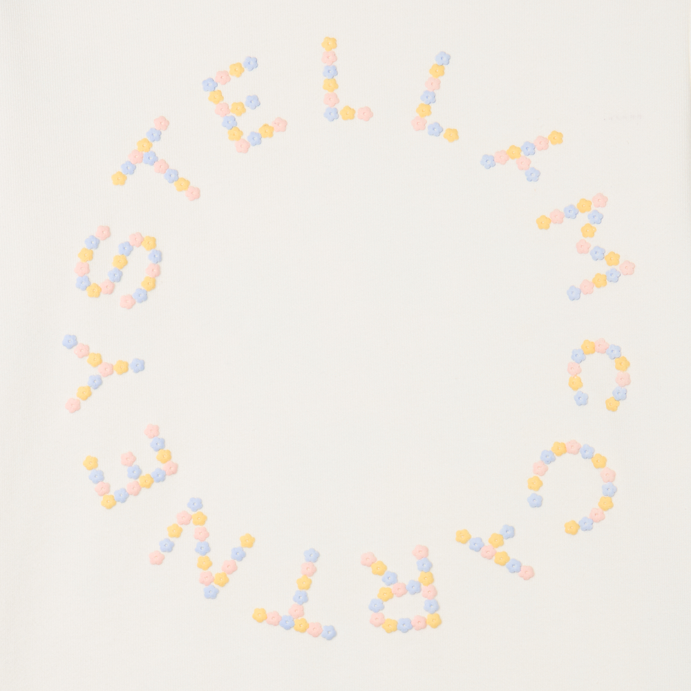 Stella McCartney TY4C10 Cotton Fleece Sweatshirt ivory Produktbild, Detailansicht Stella McCartney Logo aus bunten Blümchen 