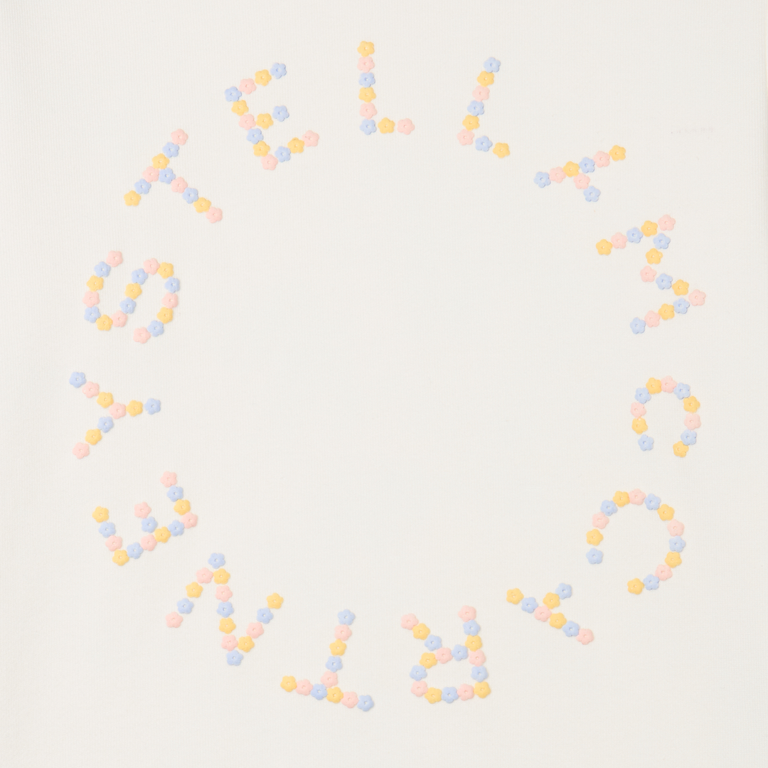 Stella McCartney TY4C10 Cotton Fleece Sweatshirt ivory Produktbild, Detailansicht Stella McCartney Logo aus bunten Blümchen 