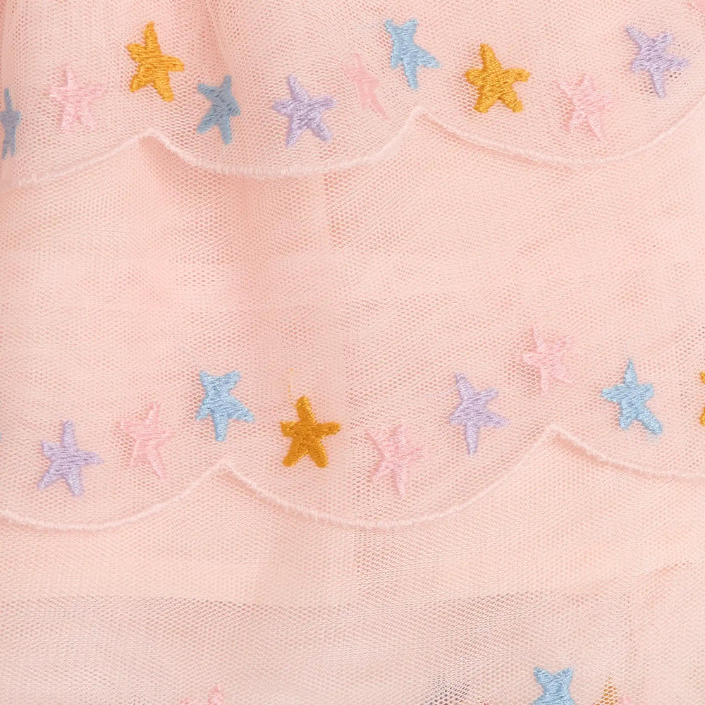 Stella McCartney TY7A31 Tulle Skirt powder pink colour Detailansicht Tüllschichten mit aufgestickten Sternen 