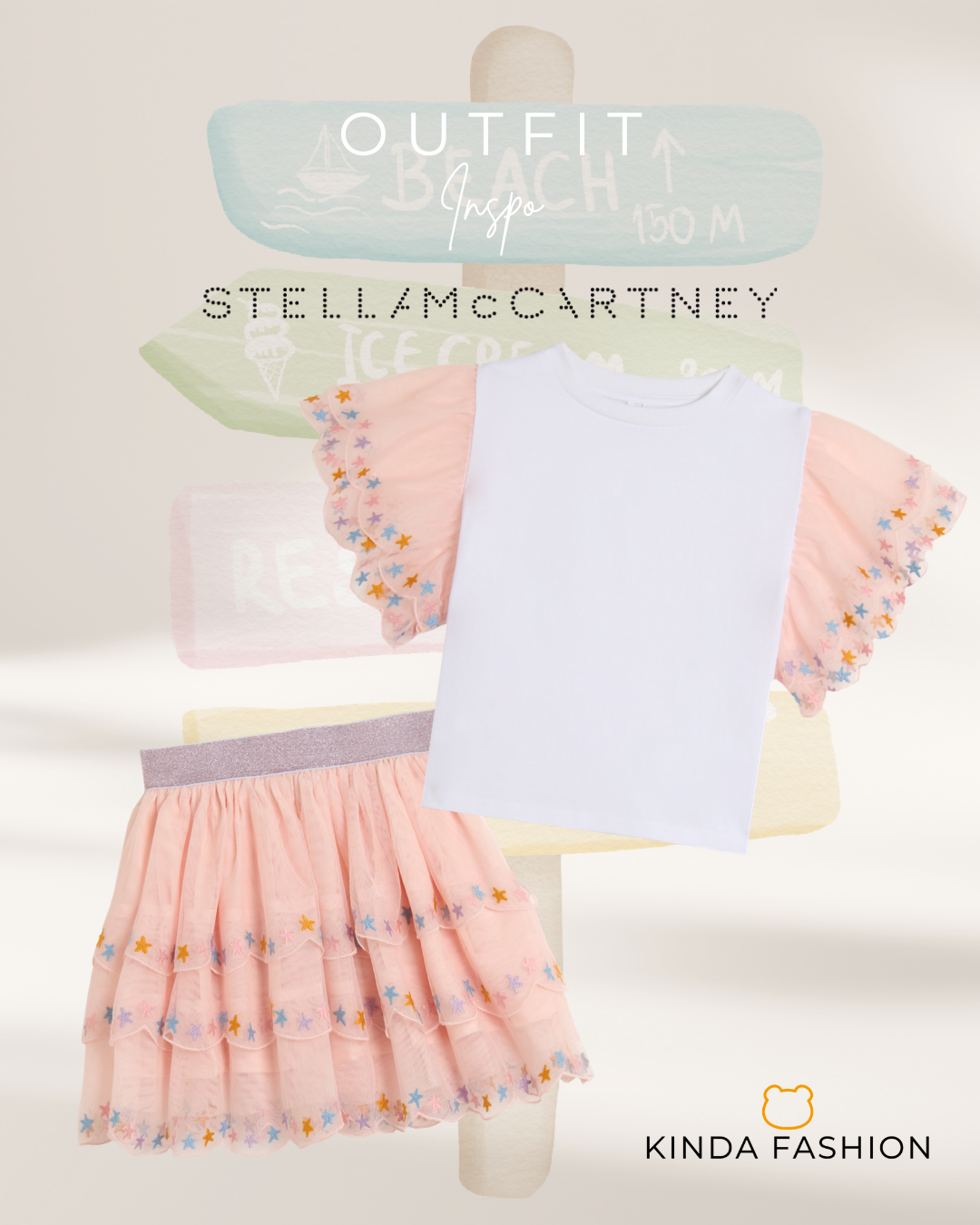Stella McCartney TY7A31 Tulle Skirt powder pink kombiniert mit dem Stella McCartney T-Shirt mit Tüllärmeln